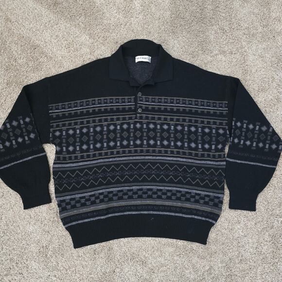 Vtg St. Croix  Men's Wool Sweater Sz L Black Geometric Minimalist Old Money - Picture 4 of 10